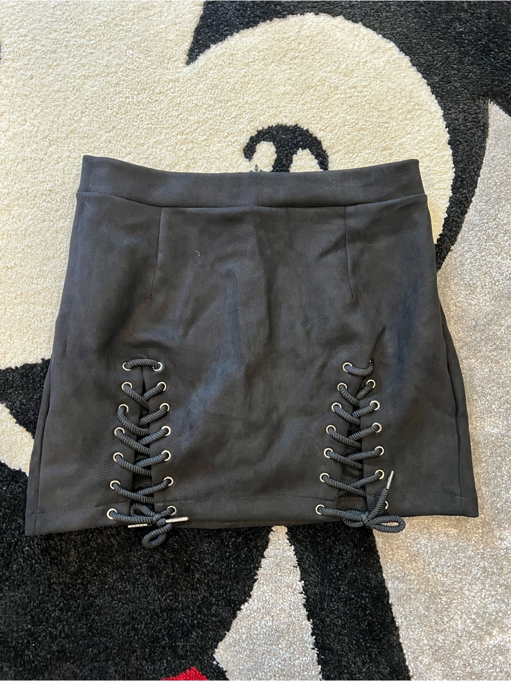 Black Lace-Up Mini Skirt - Women's Stylish Casual